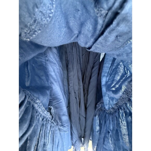 Sundance Elderflower Linen Blend Tiered Dress Size M Blue Long Sleeve Tie Belt - Picture 13 of 16